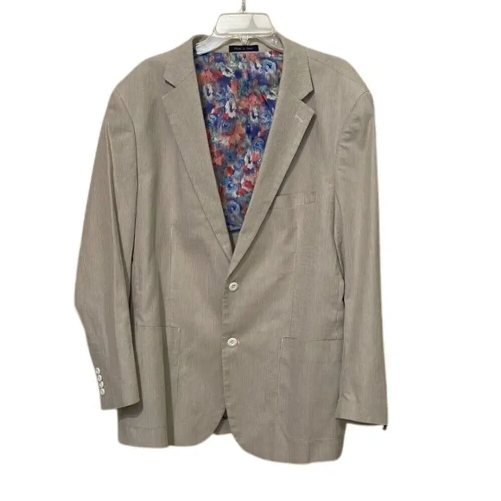 Alan Flusser Seersucker Suit Mens XL Blazer 40x30 Pants Gray Striped Cotton